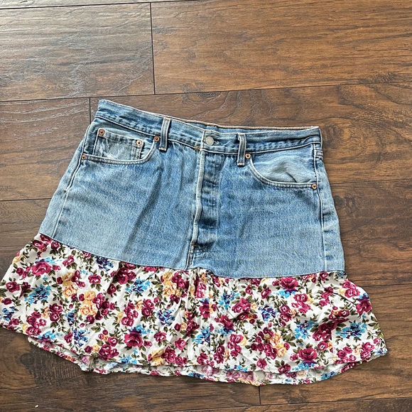 Levi's Dresses & Skirts - Levi's Blue Denim Mini Skirt with Floral Ruffle

Super cute!